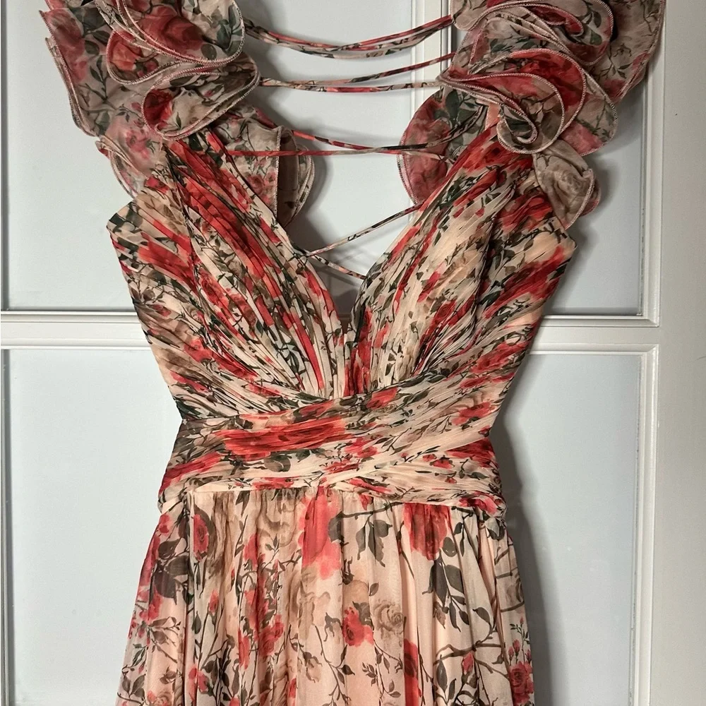 Mac Duggal Pink Floral Rose Cut-Out Chiffon Gown STUNNING! - Picture 9 of 11